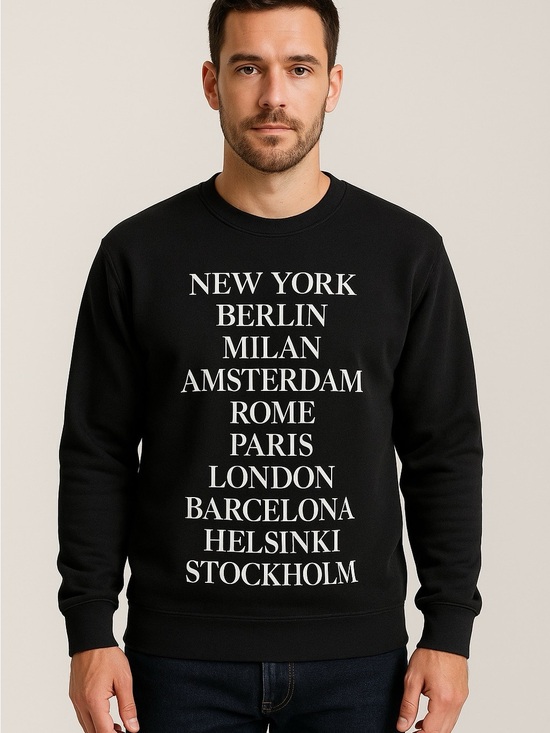 ONLY & SONS Other - ONLY & SONS Black Crewneck Sweatshirt with White City Print
